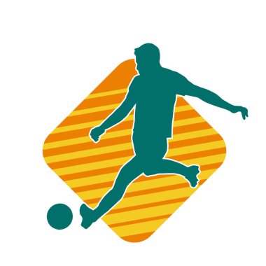 Top tekmeleyen bir erkek futbolcunun silueti. Hareket halindeki bir futbolcunun silueti.