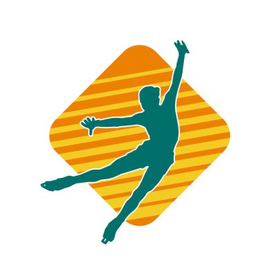 Sıska bir kadın buz pateni jimnastik dansçısının hareket halindeki silueti.