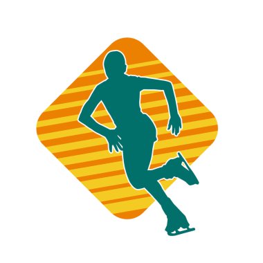 Sıska bir kadın buz pateni jimnastik dansçısının hareket halindeki silueti.