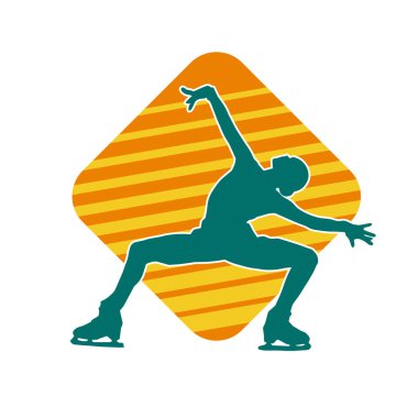 Sıska bir kadın buz pateni jimnastik dansçısının hareket halindeki silueti.