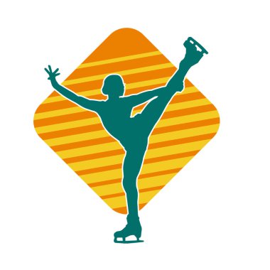 Sıska bir kadın buz pateni jimnastik dansçısının hareket halindeki silueti.