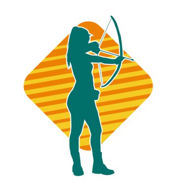 Dişi okçu bir dövüşçünün silueti ok ve yayla pozisyonunu alıyor..