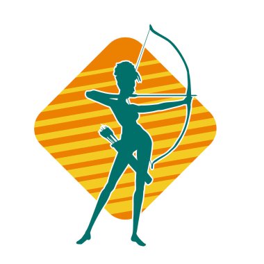 Dişi okçu bir dövüşçünün silueti ok ve yayla pozisyonunu alıyor..