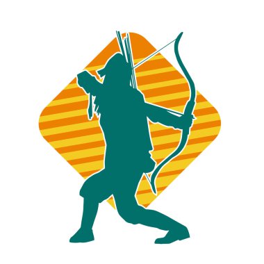 Dişi okçu bir dövüşçünün silueti ok ve yayla pozisyonunu alıyor..