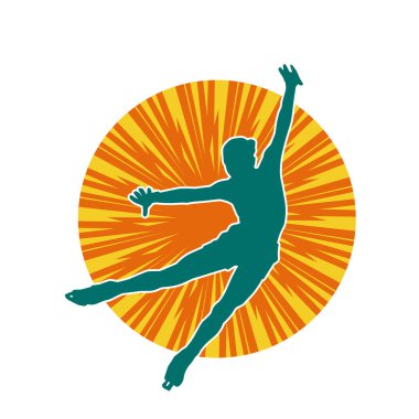 Sıska bir kadın buz pateni jimnastik dansçısının hareket halindeki silueti.