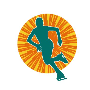 Sıska bir kadın buz pateni jimnastik dansçısının hareket halindeki silueti.