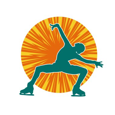 Sıska bir kadın buz pateni jimnastik dansçısının hareket halindeki silueti.