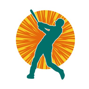 Hareketli bir erkek beyzbol oyuncusunun silueti. Vurucu olarak beyzbol oynayan bir adamın silueti..