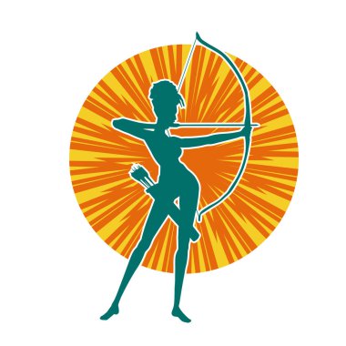 Dişi okçu bir dövüşçünün silueti ok ve yayla pozisyonunu alıyor..