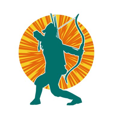 Dişi okçu bir dövüşçünün silueti ok ve yayla pozisyonunu alıyor..