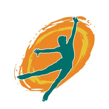 Sıska bir kadın buz pateni jimnastik dansçısının hareket halindeki silueti.