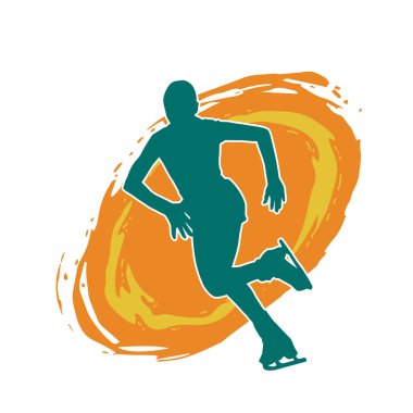 Sıska bir kadın buz pateni jimnastik dansçısının hareket halindeki silueti.