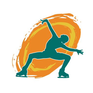 Sıska bir kadın buz pateni jimnastik dansçısının hareket halindeki silueti.