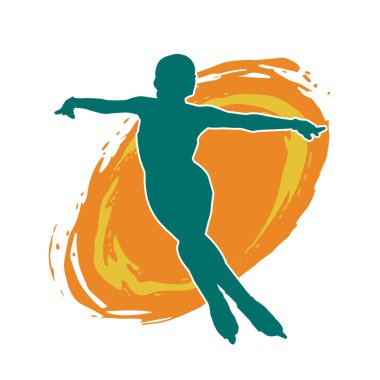 Sıska bir kadın buz pateni jimnastik dansçısının hareket halindeki silueti.