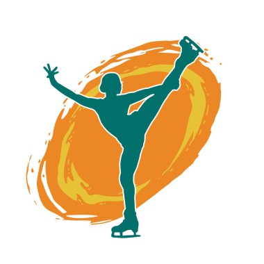 Sıska bir kadın buz pateni jimnastik dansçısının hareket halindeki silueti.