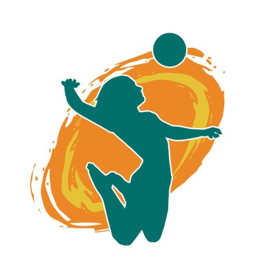 Hareketli bir kadın voleybol oyuncusunun silueti. Voleybol oynayan bir kadının silueti..