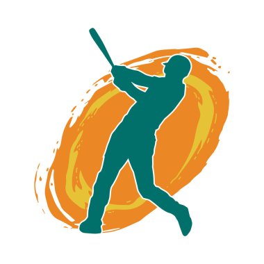 Hareketli bir erkek beyzbol oyuncusunun silueti. Vurucu olarak beyzbol oynayan bir adamın silueti..