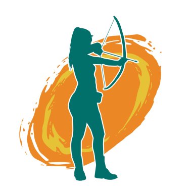 Dişi okçu bir dövüşçünün silueti ok ve yayla pozisyonunu alıyor..