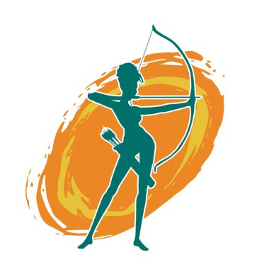 Dişi okçu bir dövüşçünün silueti ok ve yayla pozisyonunu alıyor..