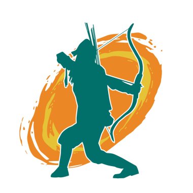 Dişi okçu bir dövüşçünün silueti ok ve yayla pozisyonunu alıyor..