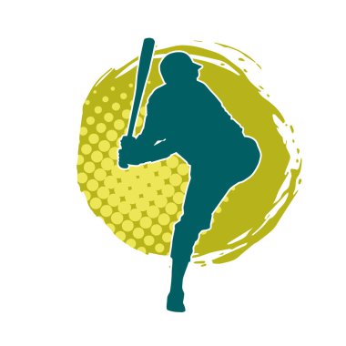 Hareketli bir erkek beyzbol oyuncusunun silueti. Vurucu olarak beyzbol oynayan bir adamın silueti..