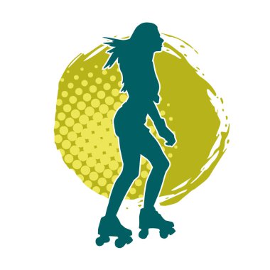 Sıska bir kadın buz pateni jimnastik dansçısının hareket halindeki silueti.