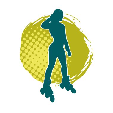 Sıska bir kadın buz pateni jimnastik dansçısının hareket halindeki silueti.