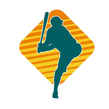 Hareketli bir erkek beyzbol oyuncusunun silueti. Vurucu olarak beyzbol oynayan bir adamın silueti..