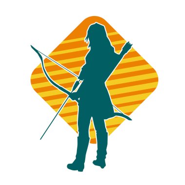 Dişi okçu bir dövüşçünün silueti ok ve yayla pozisyonunu alıyor..