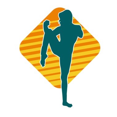 Hareketli kadın kickboksör atletinin silueti. Tekme atan bir kadının silueti..
