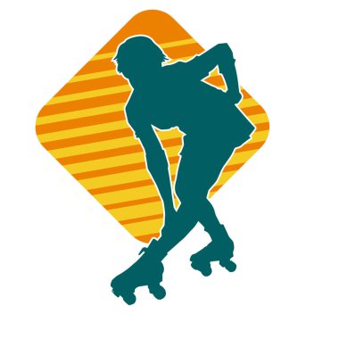 Paten kayan bir kadının silüeti. Sportif kadın silueti Tekerlekli sandalyede iyi eğlenceler.