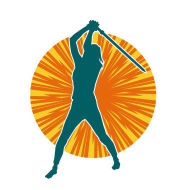 Bir kadın dövüşçünün silueti kılıç taşırken poz veriyor..