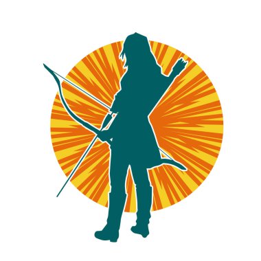 Dişi okçu bir dövüşçünün silueti ok ve yayla pozisyonunu alıyor..