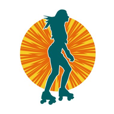 Paten kayan bir kadının silüeti. Sportif kadın silueti Tekerlekli sandalyede iyi eğlenceler.