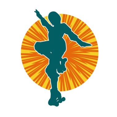 Paten kayan bir kadının silüeti. Sportif kadın silueti Tekerlekli sandalyede iyi eğlenceler.