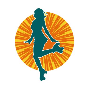 Paten kayan bir kadının silüeti. Sportif kadın silueti Tekerlekli sandalyede iyi eğlenceler.