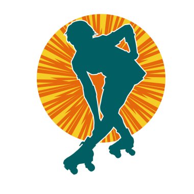 Paten kayan bir kadının silüeti. Sportif kadın silueti Tekerlekli sandalyede iyi eğlenceler.