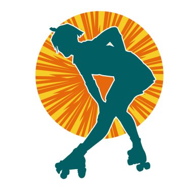 Paten kayan bir kadının silüeti. Sportif kadın silueti Tekerlekli sandalyede iyi eğlenceler.