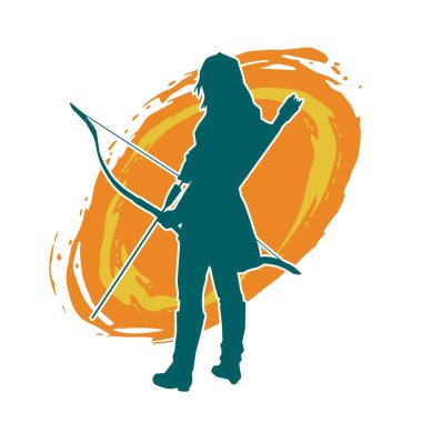 Dişi okçu bir dövüşçünün silueti ok ve yayla pozisyonunu alıyor..