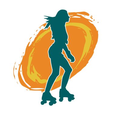 Paten kayan bir kadının silüeti. Sportif kadın silueti Tekerlekli sandalyede iyi eğlenceler.