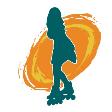 Paten kayan bir kadının silüeti. Sportif kadın silueti Tekerlekli sandalyede iyi eğlenceler.