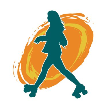 Paten kayan bir kadının silüeti. Sportif kadın silueti Tekerlekli sandalyede iyi eğlenceler.