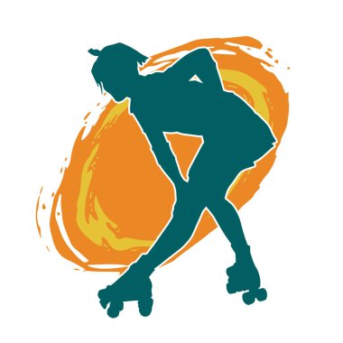 Paten kayan bir kadının silüeti. Sportif kadın silueti Tekerlekli sandalyede iyi eğlenceler.
