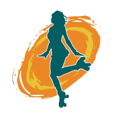 Paten kayan bir kadının silüeti. Sportif kadın silueti Tekerlekli sandalyede iyi eğlenceler.