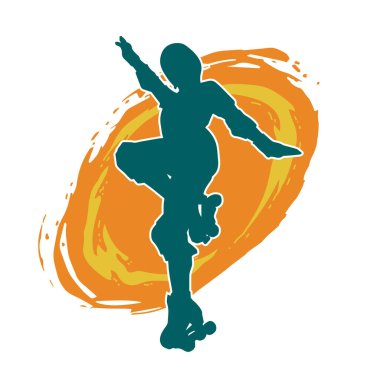 Paten kayan bir kadının silüeti. Sportif kadın silueti Tekerlekli sandalyede iyi eğlenceler.