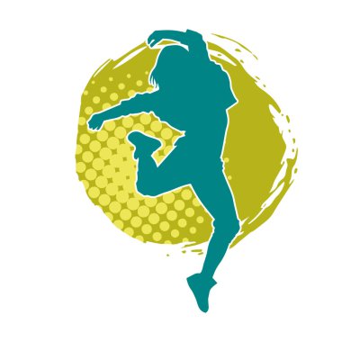 Hareketli bir kadın dansçının silueti. Dans eden zayıf bir kadının silueti..