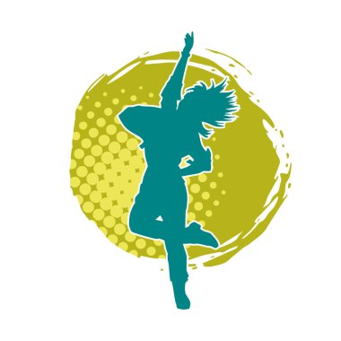 Hareketli bir kadın dansçının silueti. Dans eden zayıf bir kadının silueti..