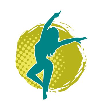 Hareketli bir kadın dansçının silueti. Dans eden zayıf bir kadının silueti..