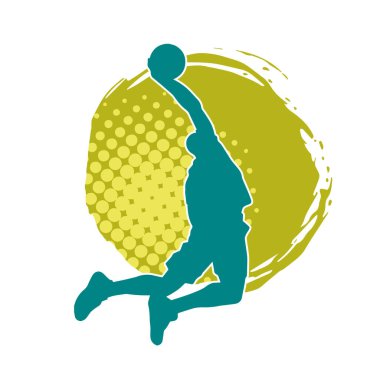 Basket oyuncusunun silueti hareket halinde. Bir erkek basket topu atleti silueti..