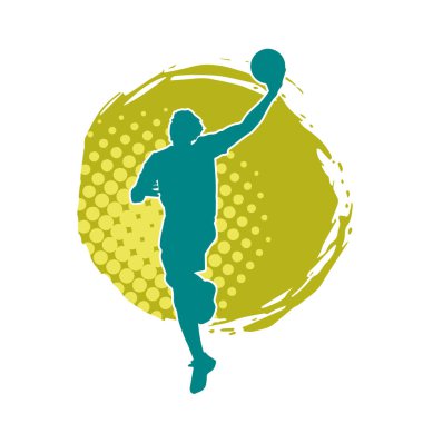 Basket oyuncusunun silueti hareket halinde. Bir erkek basket topu atleti silueti..